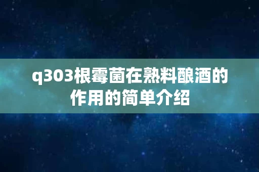 q303根霉菌在熟料酿酒的作用的简单介绍